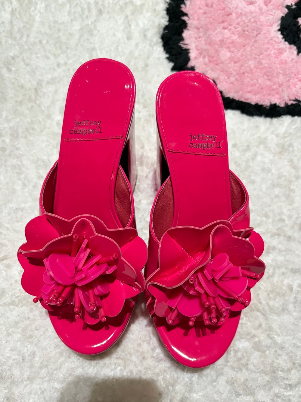 Jeffrey Campbell Hot Pink Floral Patent Slide Mules
